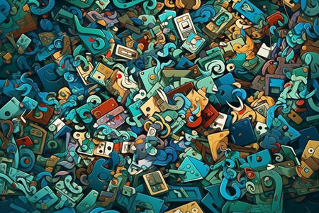 Colorful abstract background with lots of media icons. 3D renderingの素材