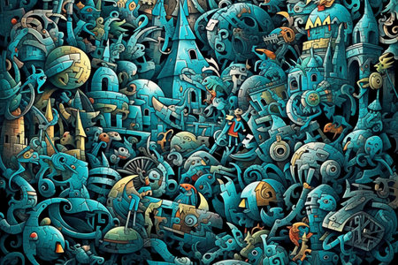 3d illustration of a fantasy world with many different planets and aliensの素材