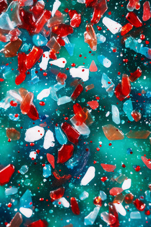 Abstract background with red, blue and white confetti. Christmas background.の素材