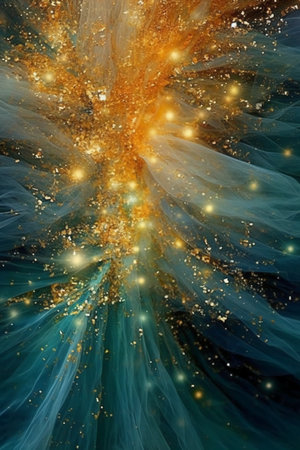 abstract background with blue and gold sparkles. fractal artの素材