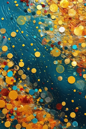 abstract background of colored spots of paint in blue and yellow tonesの素材
