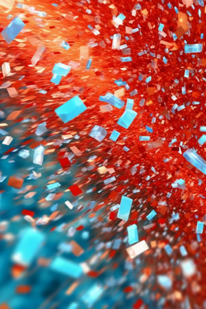 abstract background with blue and red confetti, 3d renderの素材