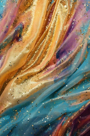 Abstract background, pattern, texture. Silk fabric with gold sequinsの素材