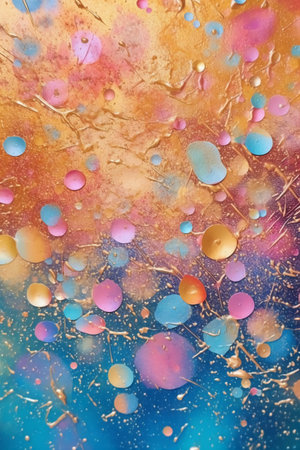 Abstract background with multicolored bokeh and water drops.の素材