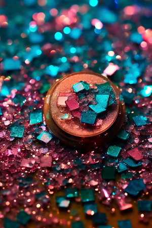 Colorful sequins in the form of confetti on a dark backgroundの素材