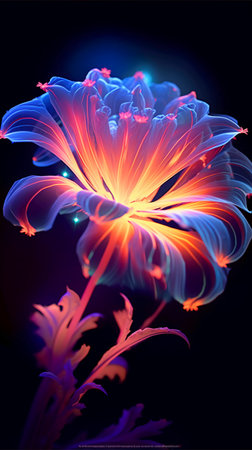 Neon flower on a dark background. Vector illustration for your designの素材
