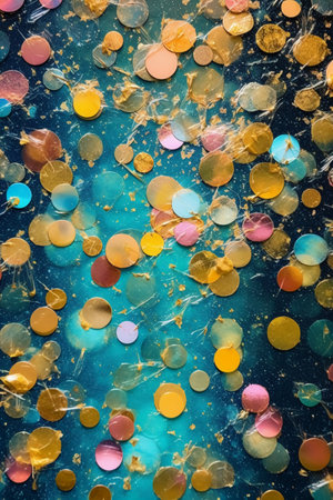 abstract background with colorful confetti on a dark blue background.の素材