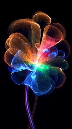 Abstract flower on black background. Fantasy fractal design. Psychedelic digital art. 3D rendering.の素材