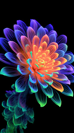 Colorful flower on black background. Fantasy fractal design. Psychedelic digital art. 3D rendering.の素材