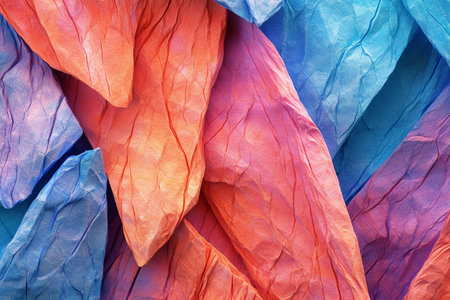 Colorful crumpled paper as a background, closeup of photoの素材