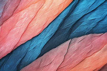 Abstract background of crumpled paper. Red, blue and pink colors.の素材