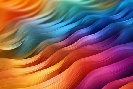 abstract colorful background with smooth wavy lines in blue, orange, yellow, purple and green colorsの素材