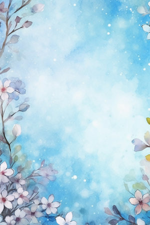Watercolor background with sakura blossom. Hand painted illustration.の素材
