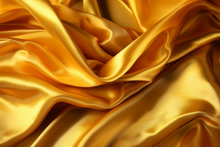 Gold satin background, close up of rippled silk fabricの素材