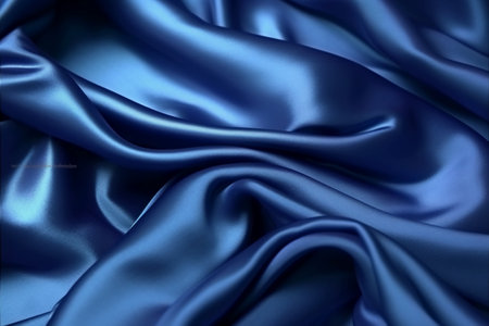 Blue satin drapery background. Closeup of rippled blue satin fabricの素材