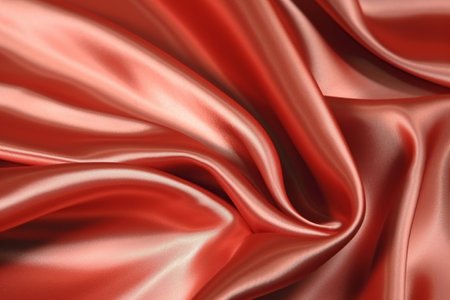 Closeup of rippled red silk satin fabric as backgroundの素材