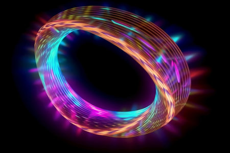 Abstract background. Luminous swirling. Elegant glowing circle. Sparking particles. Space tunnel. Glossy jellyfish. Colorful ellipses. Glint sphereの素材