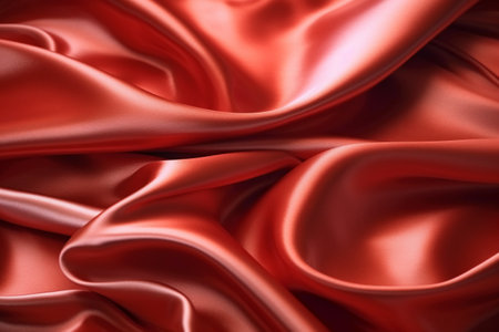 Closeup of rippled red silk satin fabric as backgroundの素材