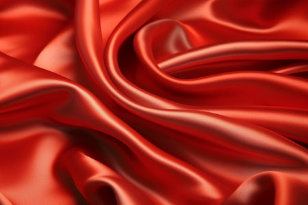 Closeup of rippled red silk satin fabric as backgroundの素材