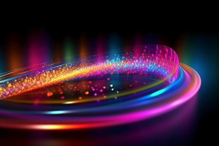 Abstract background. Luminous swirling. Elegant glowing circle. Sparking particles. Space tunnel. Glossy jellyfish. Colorful ellipses. Glint sphereの素材