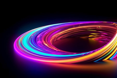 Abstract background. Luminous swirling. Elegant glowing circle. Sparking particles. Space tunnel. Glossy jellyfish. Colorful ellipses. Glint sphereの素材