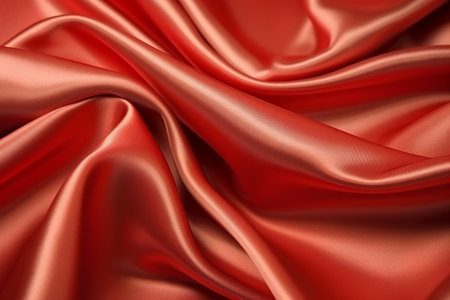 Closeup of rippled red silk satin fabric as backgroundの素材
