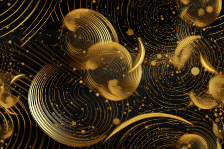abstract gold background with circles and lines. 3d render illustrationの素材