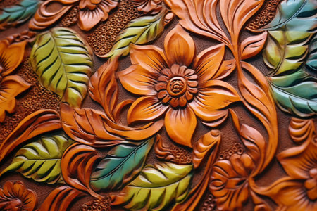 colorful wood carving on the wall, thai handicraftsの素材