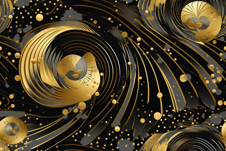 Abstract background with gold and black elements. 3d vector illustration.の素材
