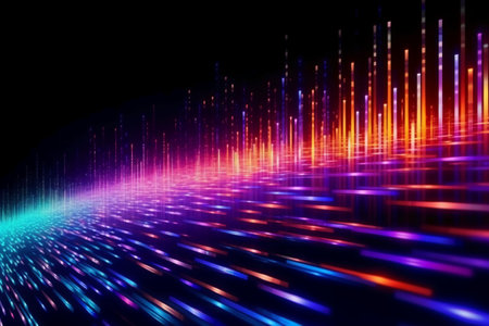 abstract colorful lines on black background. 3d rendering, 3d illustration.の素材