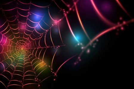spider web on a dark background with light effects. vector illustrationの素材