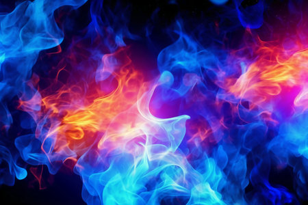 Colorful blue, red and orange smoke on a black isolated backgroundの素材
