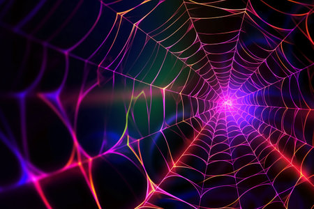 spider web with glowing light on a dark background, abstract backgroundの素材