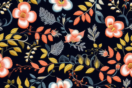 vintage style of tapestry flowers fabric pattern background, handmadeの素材