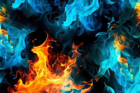 Fire flames isolated on black background. Abstract fire flames texture background.の素材