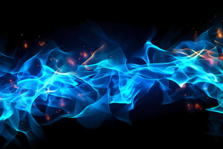 Blue fire flames on black background. Abstract background. Vector illustration.の素材