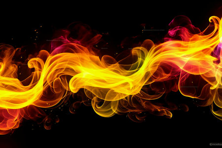abstract background of colorful smoke curves and wave isolated on black backgroundの素材