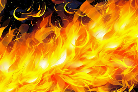 Fire flames on a black background. Design element. Vector illustration.の素材