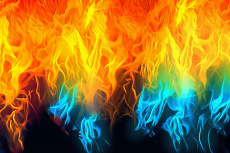 Fire flames isolated on black background. Abstract blaze fire flame texture.の素材