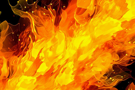 Fire flames on a black background as an abstract background. Texture.の素材