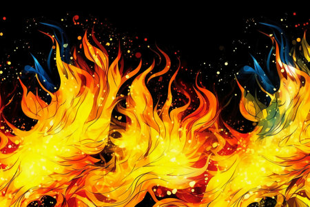 Abstract fire flames on black background. Vector illustration. Eps 10.の素材