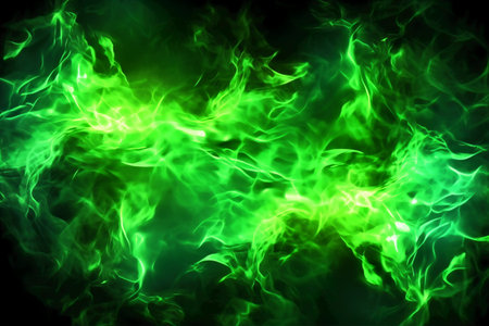 Green fire flames on a black background. Texture of fire for designの素材