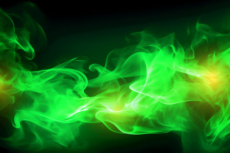 Abstract green and yellow smoke on a black background. Design element.の素材