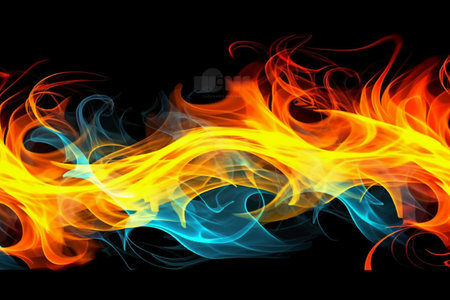 Abstract fire flames on black background. Design element. Vector illustration.の素材