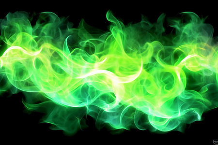 Green and yellow smoke on black background. Abstract background. Design element.の素材