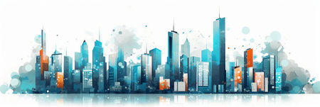 Modern Cityscape with Skyscrapers and Buildings. Vector Illustration.の素材