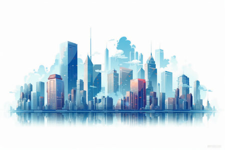 Modern city skyline with skyscrapers and reflection. Vector illustration.の素材