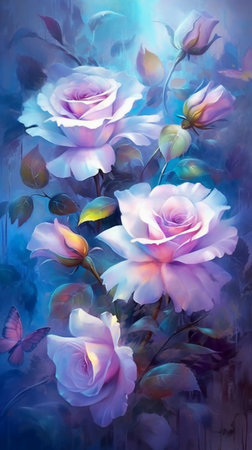 Watercolor painting of rose flowers on a blue background. Digital painting.の素材