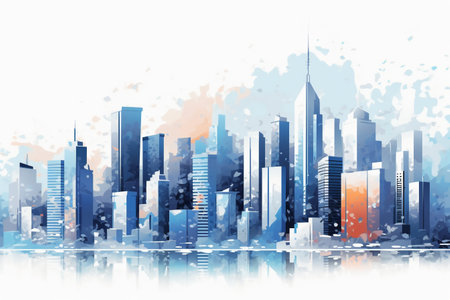 Modern city background. Urban landscape with skyscrapers. Vector illustration.の素材