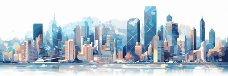 Cityscape with skyscrapers and buildings. Cityscape vector illustrationの素材